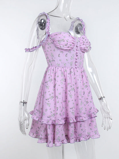 Purple Floral Off Shoulder Dress