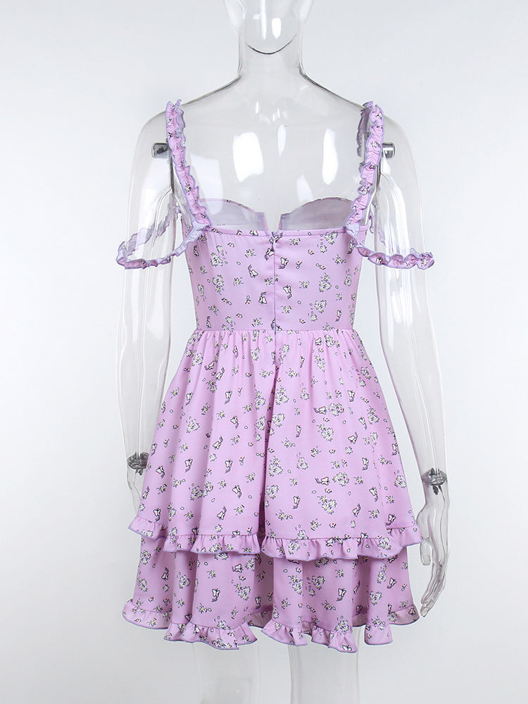 Purple Floral Off Shoulder Dress