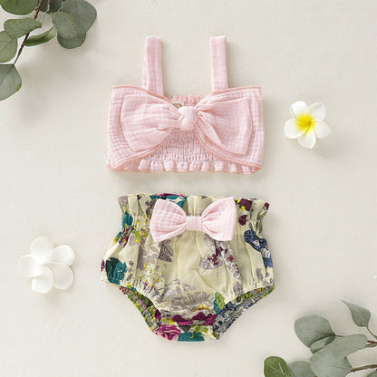 US Summer Newborn Baby Girl Clothes Bow Vest Tops+Floral Shorts Outfit Sunsuit
